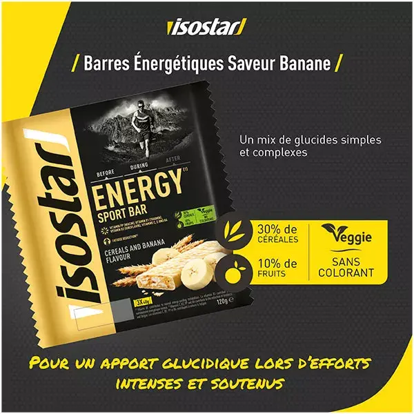 Isostar Energy Sport Barre Énergétique Banane 3 unités