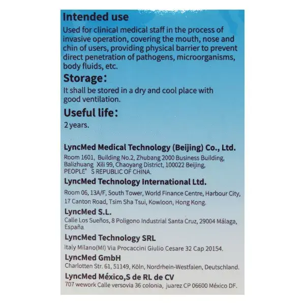 LyncMed Masque Chirurgical Type IIR Bleu 50 unités