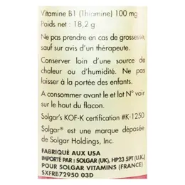 Solgar Vitamine B1 Thiamine 100mg 100 gélules végétales