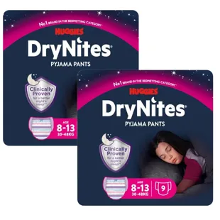 Huggies DryNites Pañales de Noche Niña Talla 8-13 (30-48 Kg) 2x9 Uds