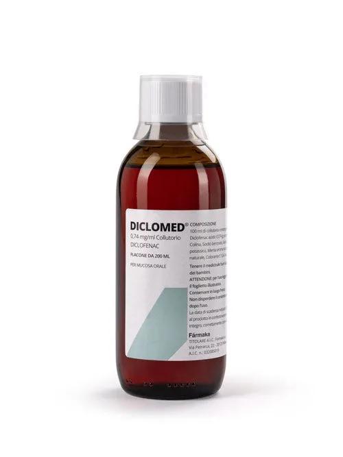 Diclomed Collutorio Diclofenac 0,74mg/ml Antidolorifico Anti Infiammatorio Mal di Gola Flacone 200 ml