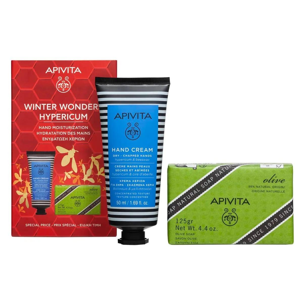 Apivita Winter Wonders Hypericum Cofanetto Mani Con Crema Idratante + Sapone all'olio d'oliva