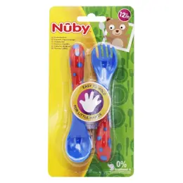 Nuby Cuillère et Fourchette d'Apprentissage +12m Rouge Bleu