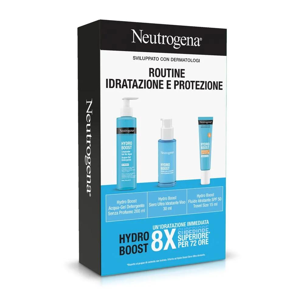 Neutrogena Cofanetto Routine Idratazione e Protezione Acqua Gel Detergente + Siero Idratante + Fluido Idratante SPF 50