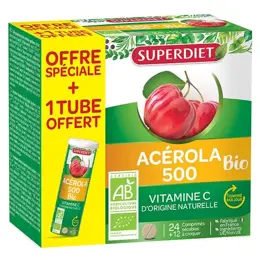 Superdiet Acérola Bio 500 24 comprimés + 12 comprimés offerts