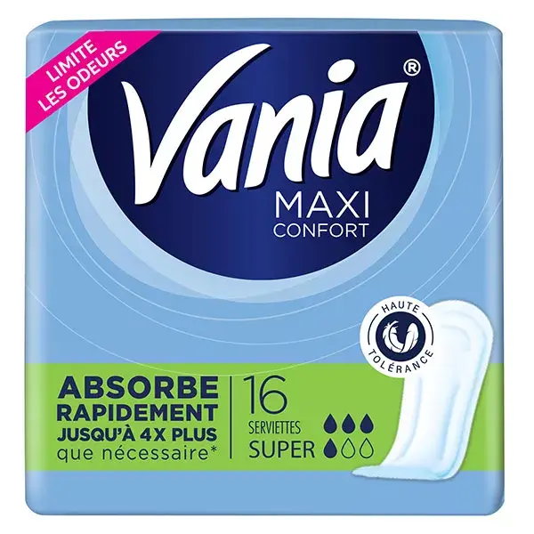 Vania Maxi Serviettes Périodiques Non Parfumé Super 16 protections