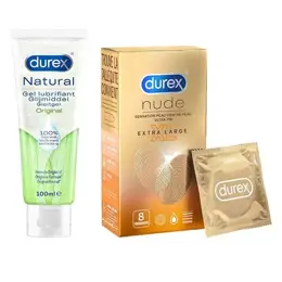 Durex Lot de Préservatifs et Lubrifiant - Boîte de Préservatifs Nude XL x8 - Gel Lubrifiant Natural Original 100ml