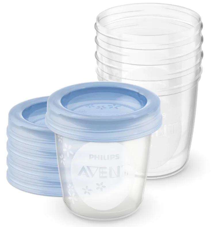 Philips Avent 5 Behälter 180 ml für Muttermilch + 5 wiederverwendbare Deckel