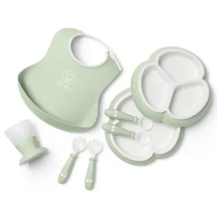 BabyBjörn Complete 8-Piece Tableware Set with Bib, Pastel Green
