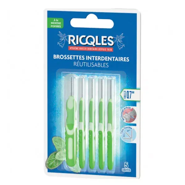 Ricqles Brossettes Interdentaires Réutilisables Menthe Poivrée 0,7mm 5 unités