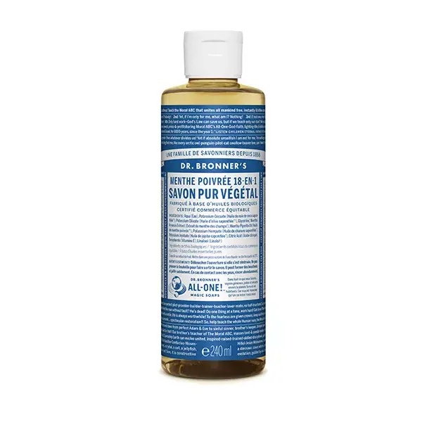 Dr Bronner's Savon Pur Végétal Menthe Poivrée "18 en 1" 240ml