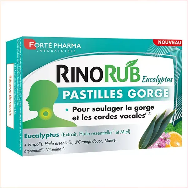 Forté Pharma RinoRub Cough Throat Lozenges Eucalyptus Peppermint 20 tablets