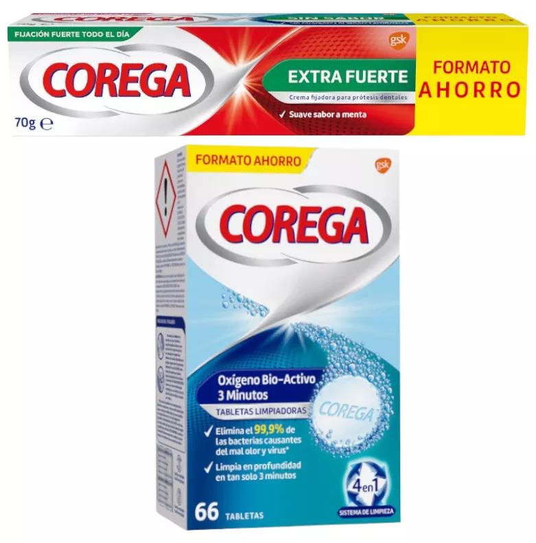 Corega Extra Strong Fixative 70 gr + Bioactive Oxygen Tablets 66 units