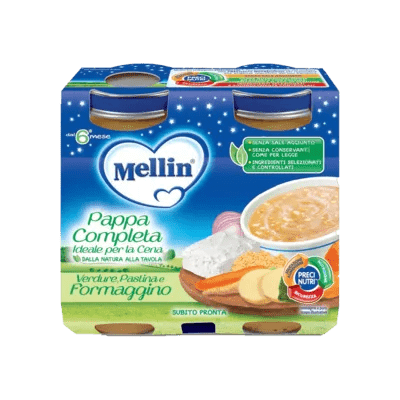 Mellin Pappa Completa Pastina Verdure E Formaggino 2 x 200 g