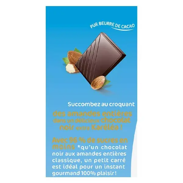 Karéléa Chocolat Sans Sucres Ajoutés Tablette Chocolat Noir Amandes 150g