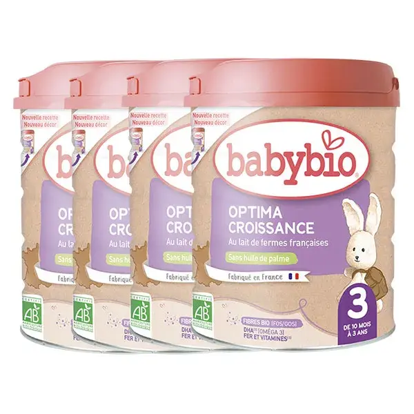 Babybio Optima 3 - Formule Enrichie en Fibres & Bifidus - Lot de 4 x 800g