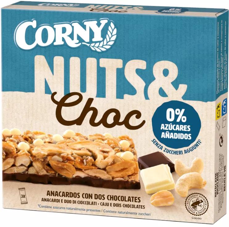 Corny Nuts&Choc Barretta di Anacardi con Due Cioccolatini Senza Zuccheri Aggiunti 3x32 gr