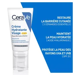 CeraVe Soins Crème Hydratante Visage Jour SPF25 Peaux Normales à Sèches 52ml