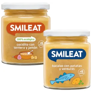 Smileat Jar +6m Cooked with Beef and Ham ECO 230 gr + Vegetables, Potato and Cod ECO 230 gr