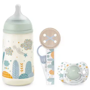 Suavinex Anti-Krampjes Babyfles 270 ml + Fopspeen 0-6m + Dreams Green Fopspeen