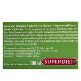 Superdiet Sève de Bouleau Bio 20 ampoules de 15ml