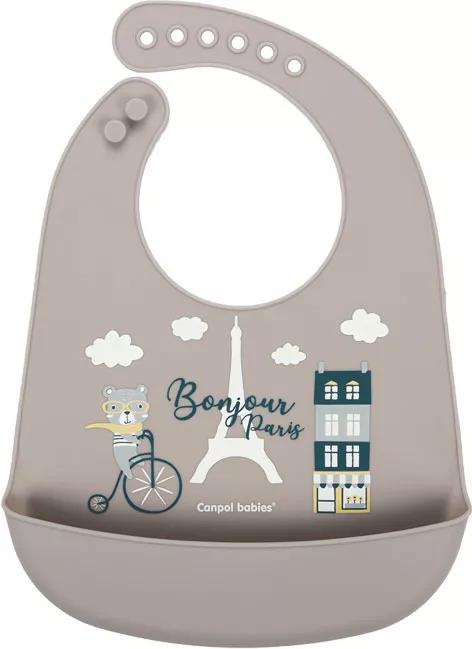 Canpol Babies Babero de Silicona con Bolsillo Bonjour Paris +4m Beige