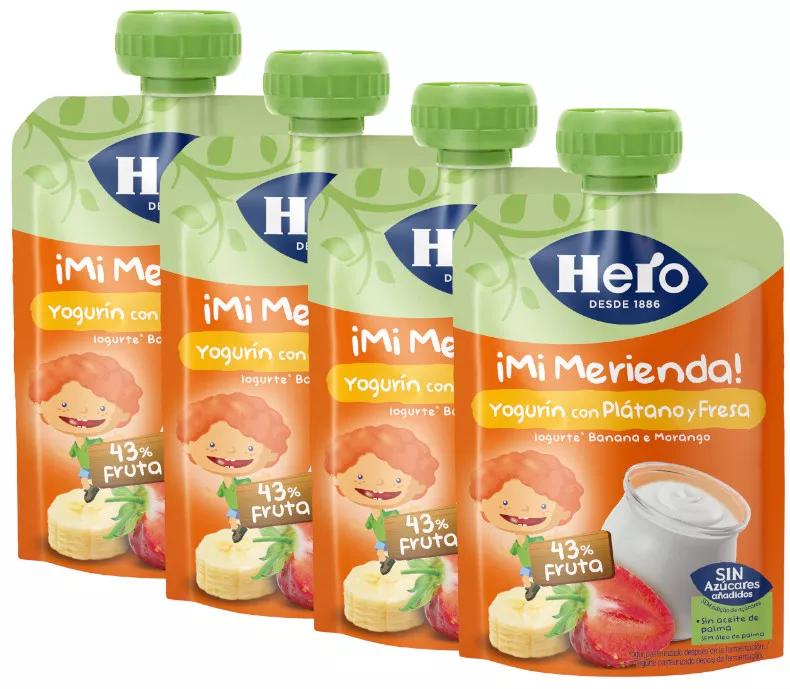 Hero Baby Yoghurt, Banaan, Aardbei Zakje +12m 4x100 gr