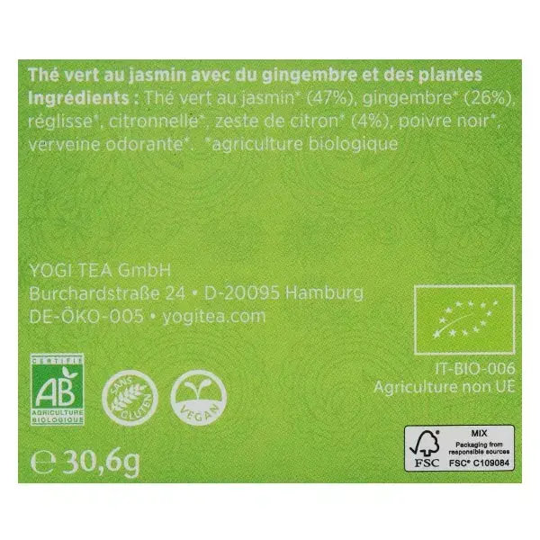 Yogi Tea Té Verde Con Jazmín 17 Bolsitas