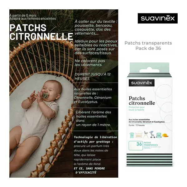 Suavinex Patchs à la Citronelle Enfant Anti-Moustiques 36M+ 36 unités