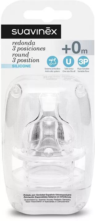 Suavinex Tetina de Silicone Redonda 3 Posições Boca Larga 2Unidades 0M+