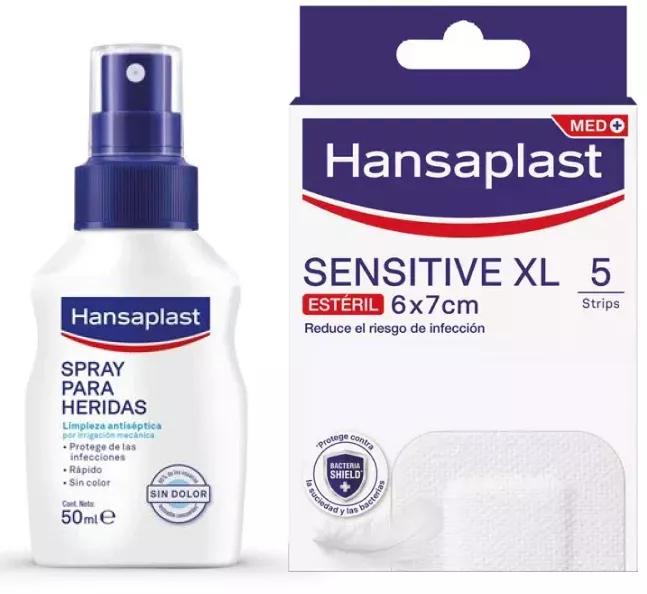 Hansaplast Spray Feridas 50 ml + Curativos Sensitive XL 5 unidades