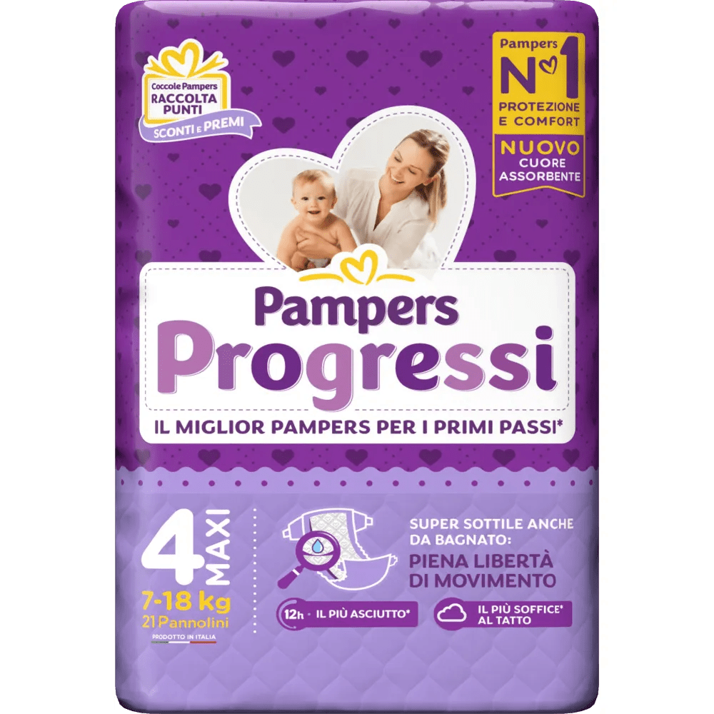 Pampers Progressi 4 Taglia Maxi Pannolini 7-18kg 21 Pezzi