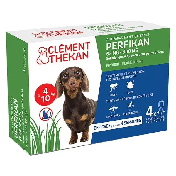 Clement Thekan Perfikan Anti-Puces Anti-Tiques Chien 4-10kg 4 pipettes