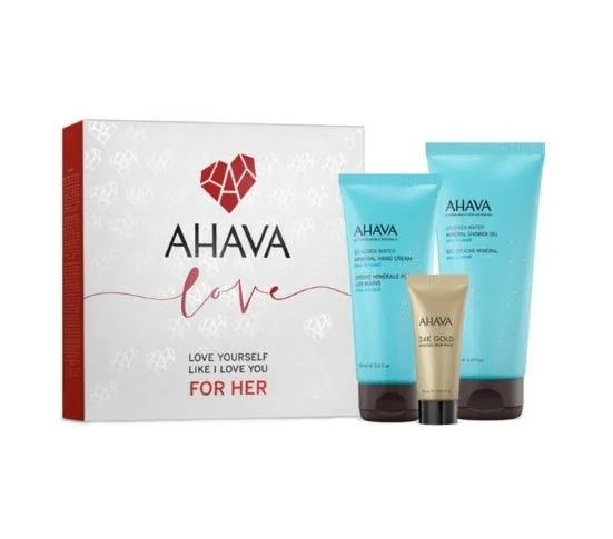 Ahava Love For Her Cofanetto Con Crema Mani 100 ml + Gel Doccia 200 ml + Maschera 24K Gold 15 ml