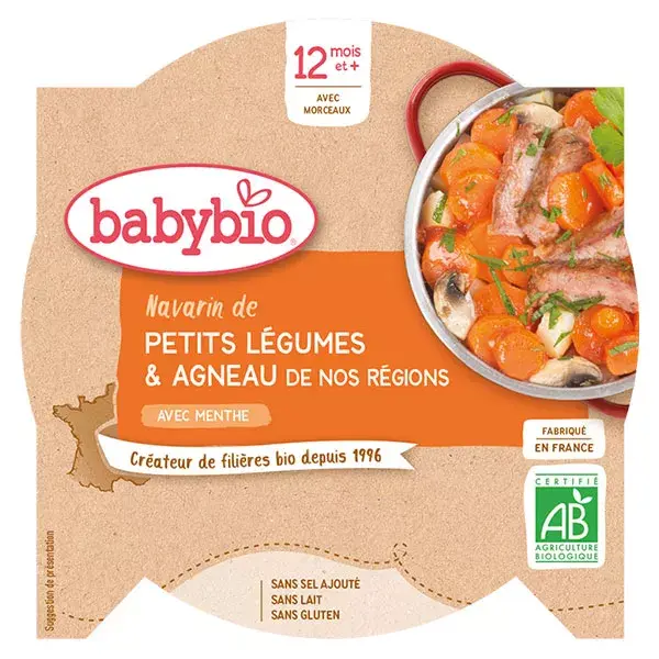 Babybio Repas Midi Assiette Navarin de Petits Légumes Agneau +12m Bio 230g