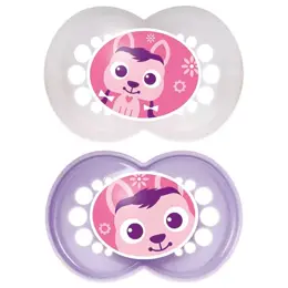 MAM Sucette Silicone Animaux Rose +18m + Boîte de Stérilisation Lot de 2