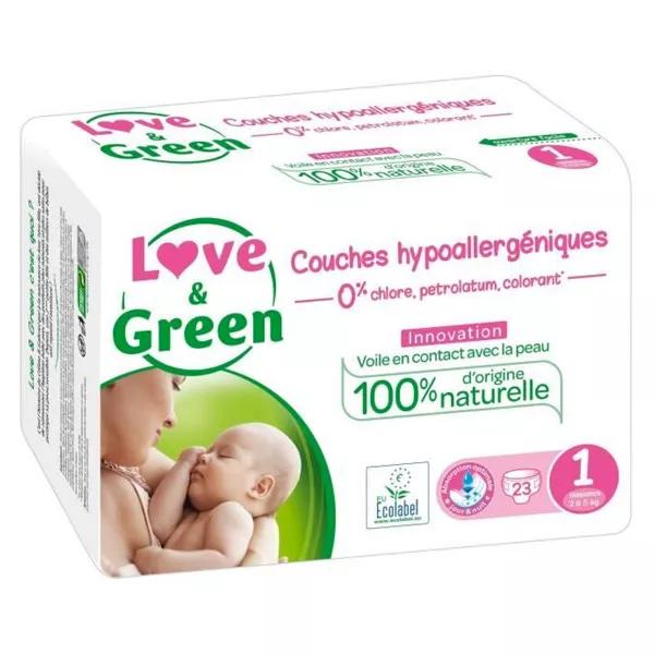 Love & Green Pañales Hipoalergénicos T1 2-5kg 23 pañales