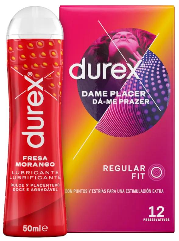 Durex Pack Préservatifs Dame Plaisir 12 unités + Lubrifiant Fraise 50 ml