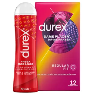 Durex Dame Placer Preservativos 12 uds + Lubricante Fresa 50 ml
