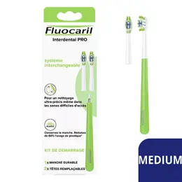 Fluocaril Brosse à Dents Interdental PRO Medium Kit 1 Manche Durable + 2 Têtes Remplaçables 