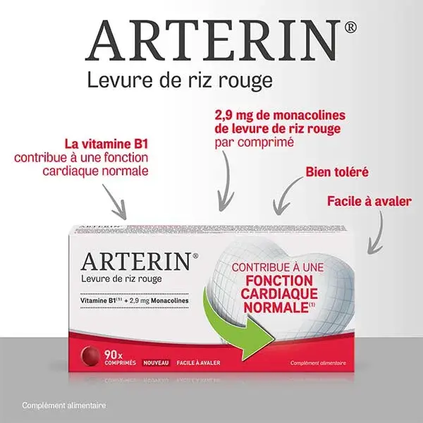 Arterin Levure de Riz Rouge 2,9 mg 2 mois + 1 offert 90 Comprimés