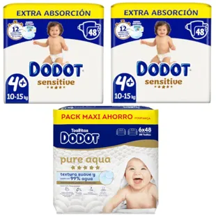 Dodot Sensitive Size 4 Extra Diapers (2x48 units) + Aqua Touch Wipes 288 units