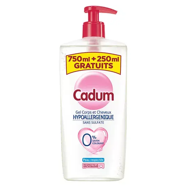 Cadum Hypoallergenic Sulfate-Free Body and Hair Gel 750ml + Free 250ml