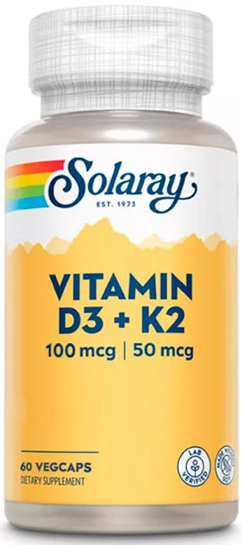 Vitamine D3 et K2 (MK7) Solaray 60 Gélules Végétales