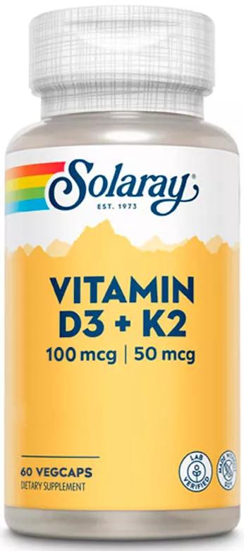 Solaray Vitamine D3 et K2 (MK7) 60 gélules végétales