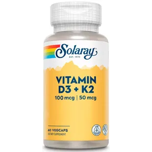 Vitamin D3 und K2 (MK7) Solaray 60 pflanzliche Kapseln