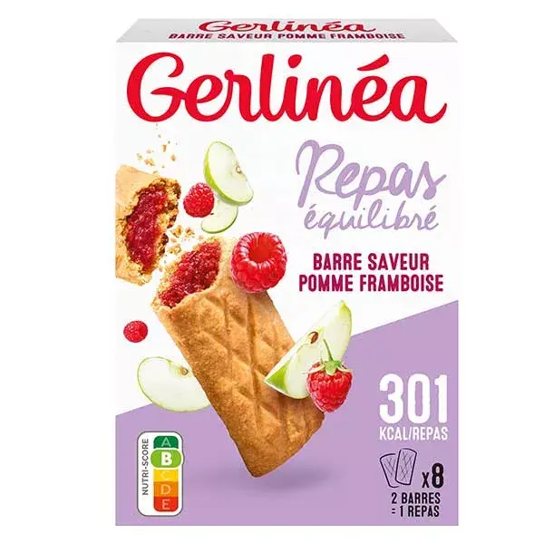 Gerlinéa Repas Minceur Barres Fourrées Pomme et Framboise 8 x 45g