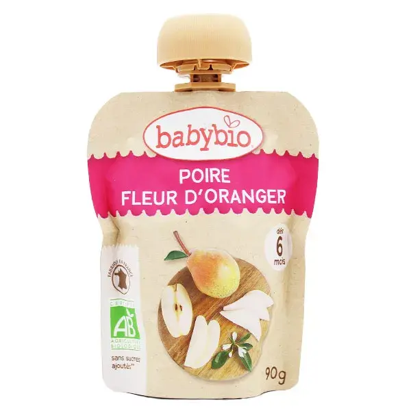 Babybio Gourde Poire Fleur d'Oranger +6m Bio 90g