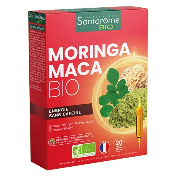 Santarome Bio - Moringa Maca Bio - Energie sans caféine - 20 ampoules