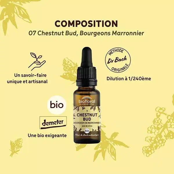 Biofloral Fleur De Bach 07 Chestnut Bud Bourgeons Marronnier Bio 20 ml
